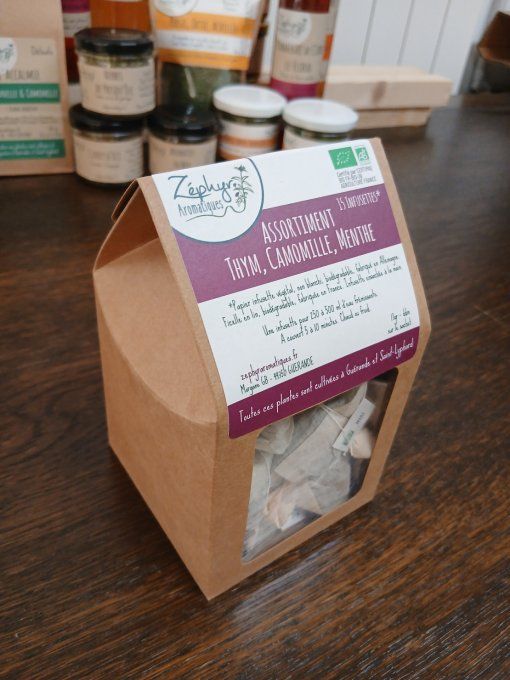 Assortiment de 15 infusettes AB. Menthe, Camomille et Thym